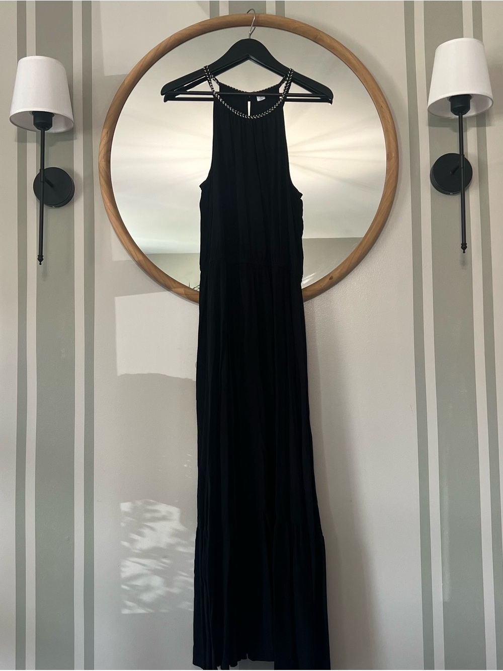 Old Navy Large Black Halter Maxi Dress with Beaded Neckline